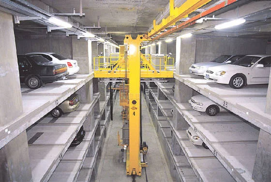 A crane parking system consists of a central lifting and positioning mechanism